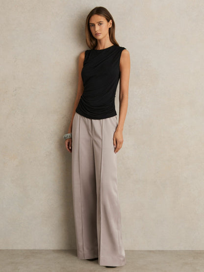 Reiss Featured - Satin Wide Leg Elastic Waist Trousers in Grey