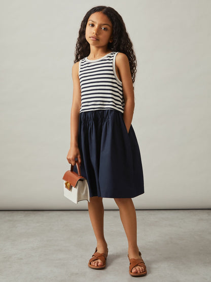 Reiss Affordable - 13-14 yrs Cotton Layered Sleeveless Midi Dress in Navy
