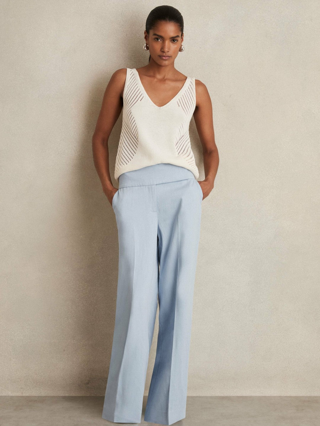 Reiss Best Seller - Lyocell-Linen Wide-Leg Trousers in Blue