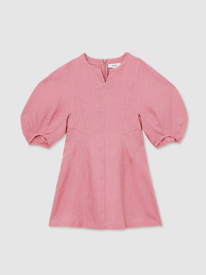 Reiss Affordable - 4-9 yrs Linen Balloon-Sleeve Dress in Pink