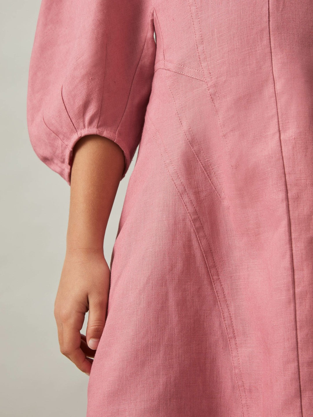 Reiss Affordable - 4-9 yrs Linen Balloon-Sleeve Dress in Pink