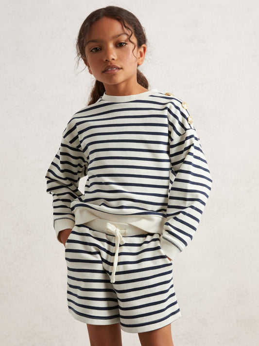 Reiss Best Seller - 9-13 yrs Stripe Sweatshirt and Shorts Set Cotton-Blend in Navy/Ivory