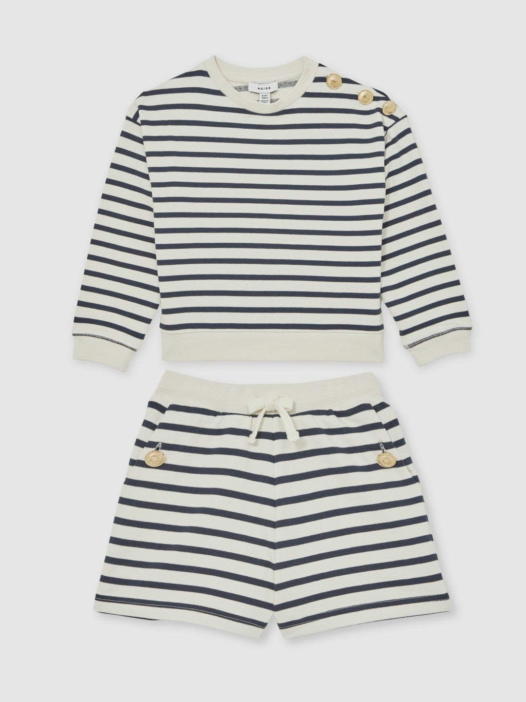 Reiss Best Seller - 9-13 yrs Stripe Sweatshirt and Shorts Set Cotton-Blend in Navy/Ivory