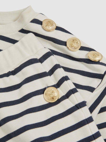 Reiss Best Seller - 9-13 yrs Stripe Sweatshirt and Shorts Set Cotton-Blend in Navy/Ivory