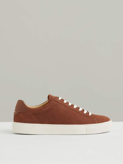 Reiss Deal - Nubuck Leather Low-Top Trainers in Brickwood Red