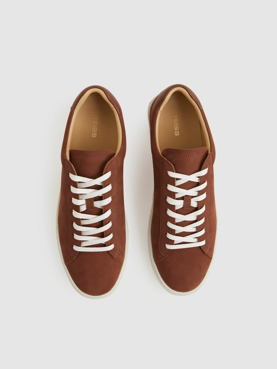 Reiss Deal - Nubuck Leather Low-Top Trainers in Brickwood Red