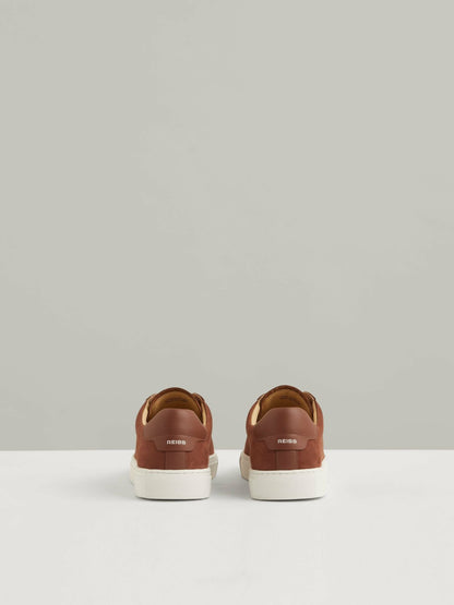 Reiss Deal - Nubuck Leather Low-Top Trainers in Brickwood Red