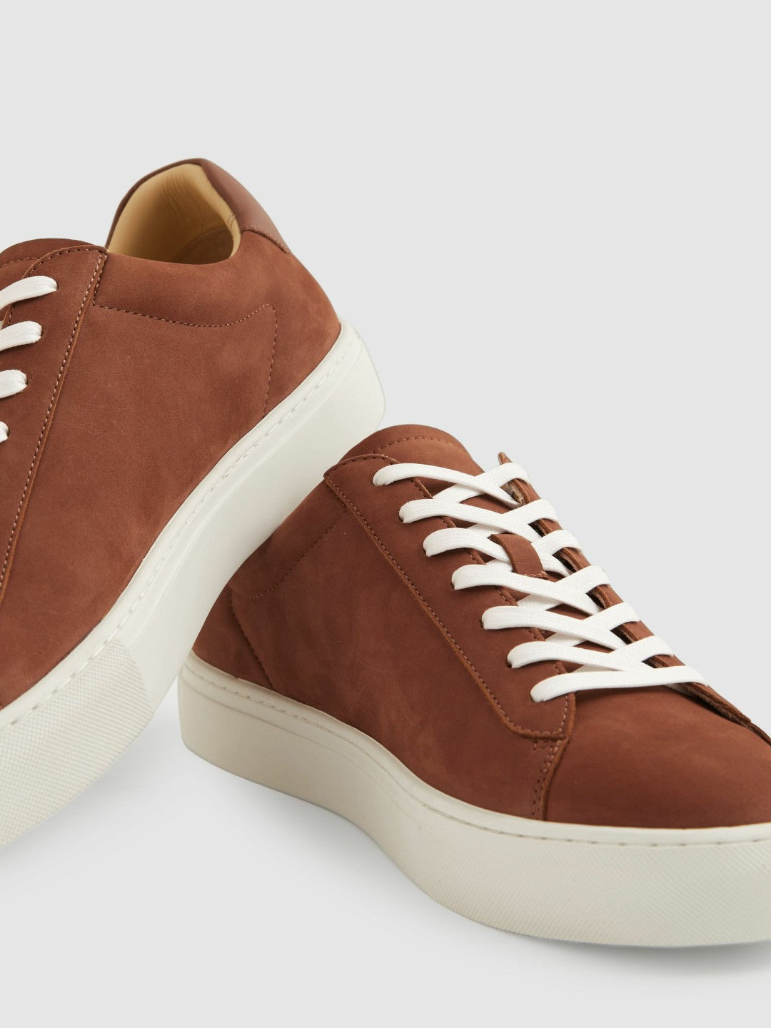 Reiss Deal - Nubuck Leather Low-Top Trainers in Brickwood Red