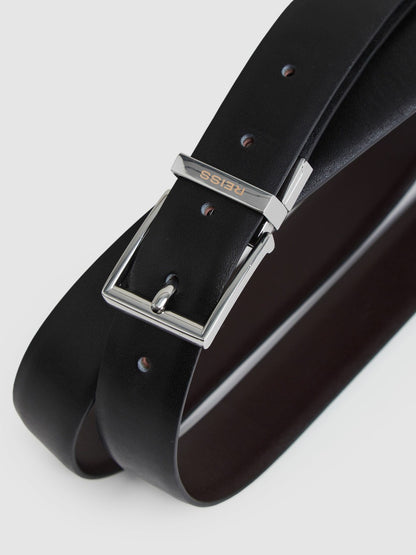 Reiss Value - Reversible Leather Belt with Interchangeable Buckle in Black/Brown