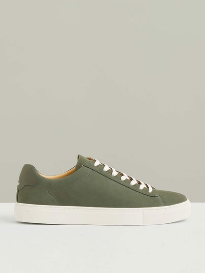 Reiss Deal - Nubuck Leather Low-Top Trainers in Thyme Green