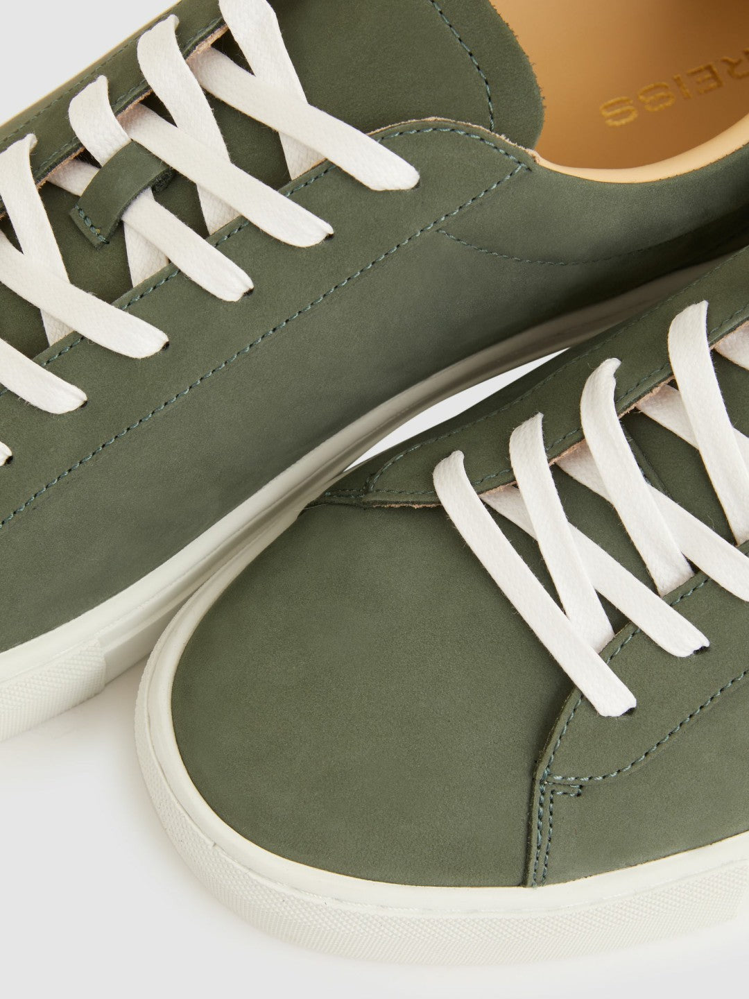 Reiss Deal - Nubuck Leather Low-Top Trainers in Thyme Green