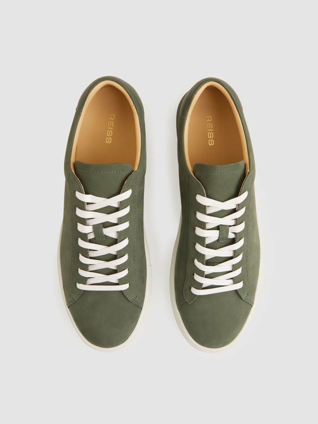Reiss Deal - Nubuck Leather Low-Top Trainers in Thyme Green