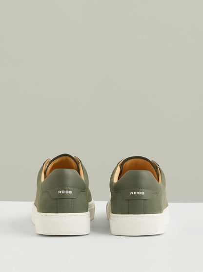 Reiss Deal - Nubuck Leather Low-Top Trainers in Thyme Green