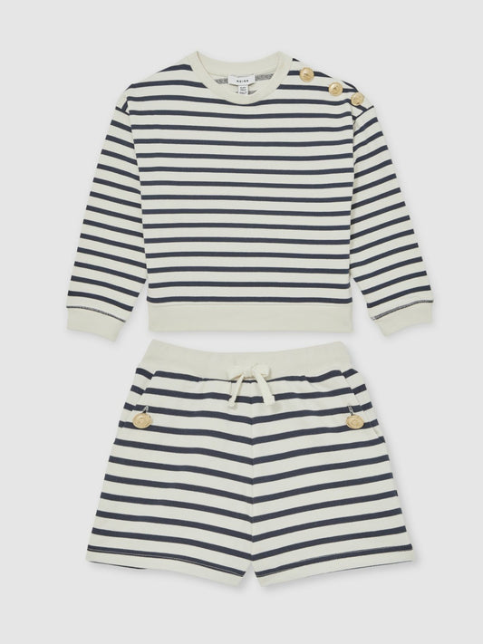 Reiss Savings - 13-14 yrs Stripe Sweatshirt and Shorts Set Cotton-Blend in Navy/Ivory