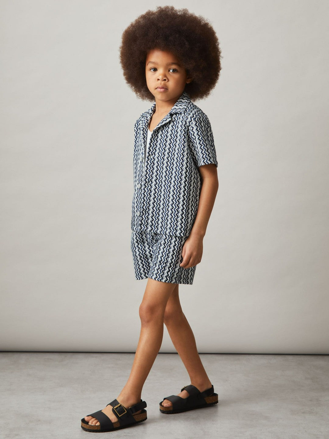 Reiss Offer - 3-9 yrs Zig-Zag Knit Drawstring Shorts in Blue