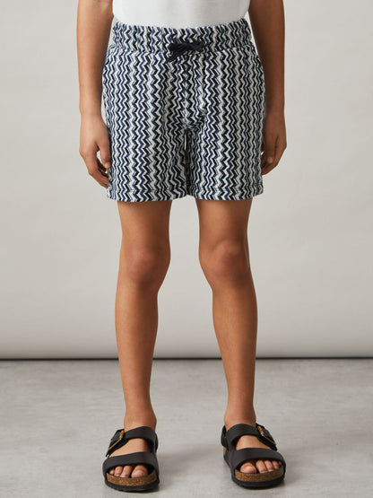 Reiss Offer - 3-9 yrs Zig-Zag Knit Drawstring Shorts in Blue