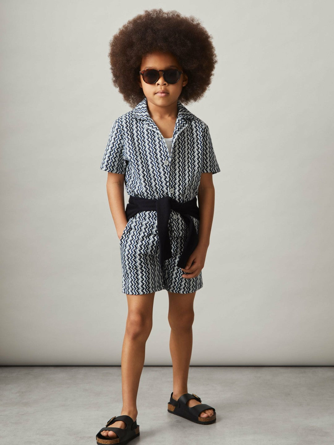 Reiss Offer - 3-9 yrs Zig-Zag Knit Drawstring Shorts in Blue