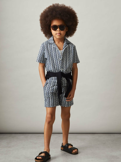 Reiss Offer - 3-9 yrs Zig-Zag Knit Drawstring Shorts in Blue