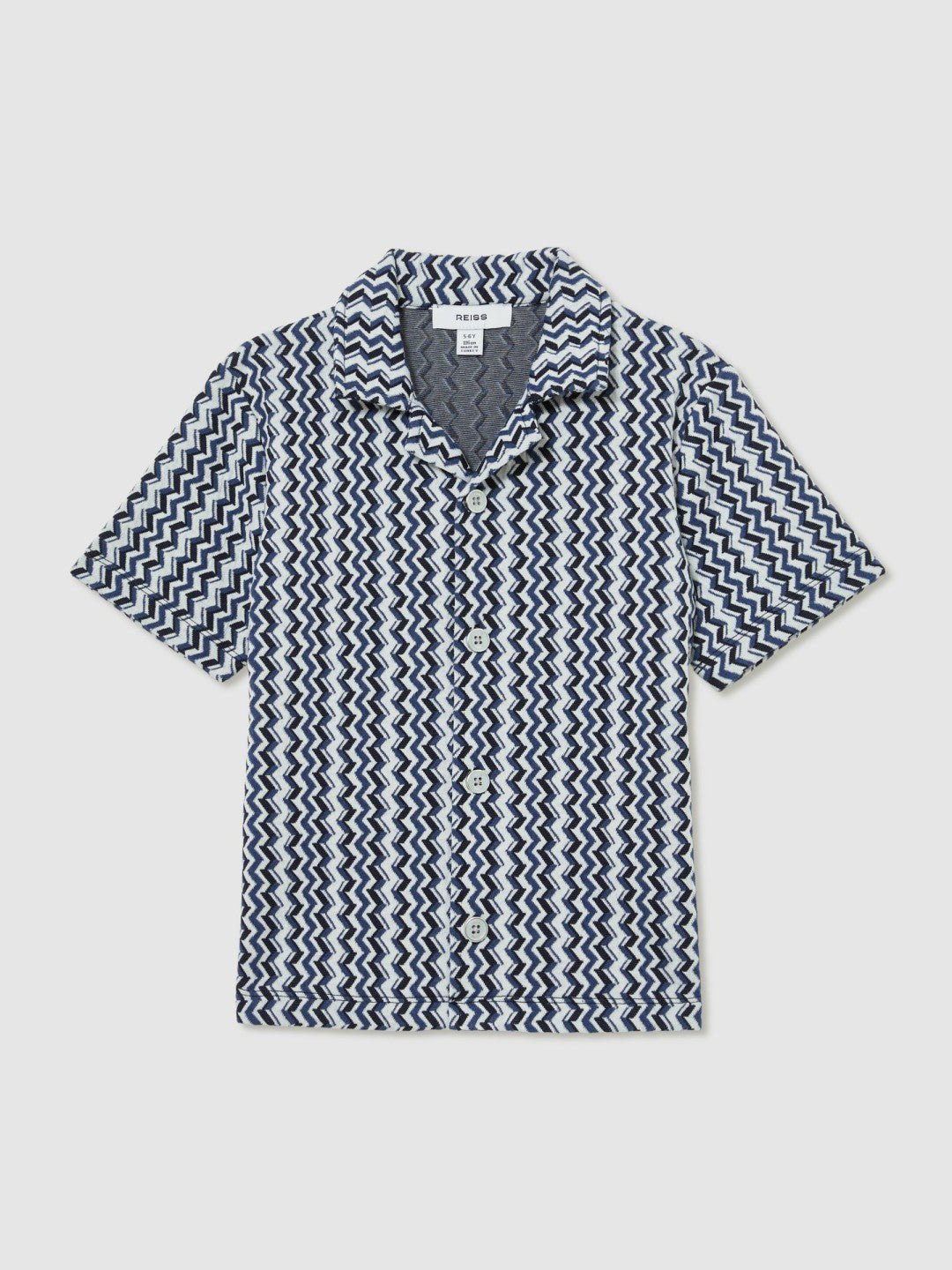 Reiss Sale - 3-9 yrs Zig-Zag Knit Cuban-Collar Shirt in Blue