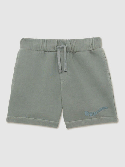 Reiss 9-13 yrs Cotton Brand-Embroidered Shorts in Washed Sage