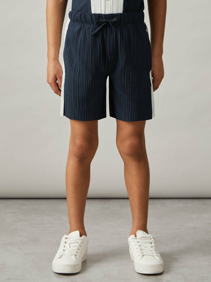 Reiss 9-13 yrs Plissé Colour-Block Shorts in Navy/White
