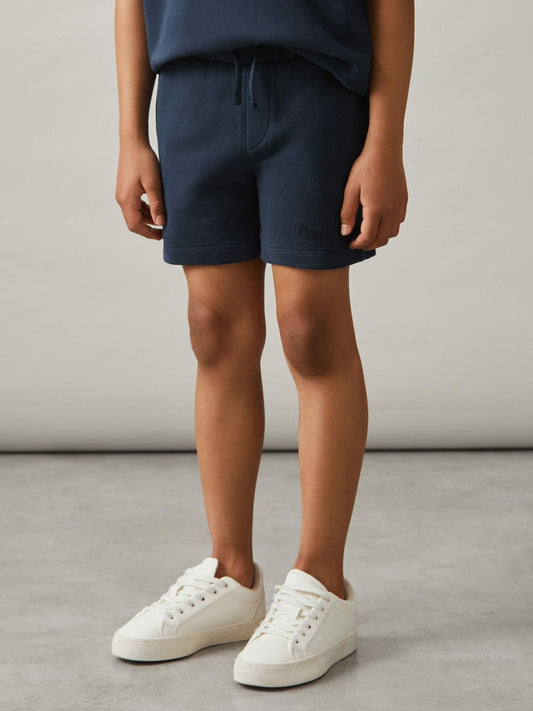 Reiss Sale - 9-13 yrs Cotton Brand-Embroidered Shorts in Washed Navy