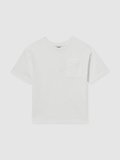 Reiss 13-14 yrs Cotton Palm-Embroidery Oversize T-Shirt in Off White