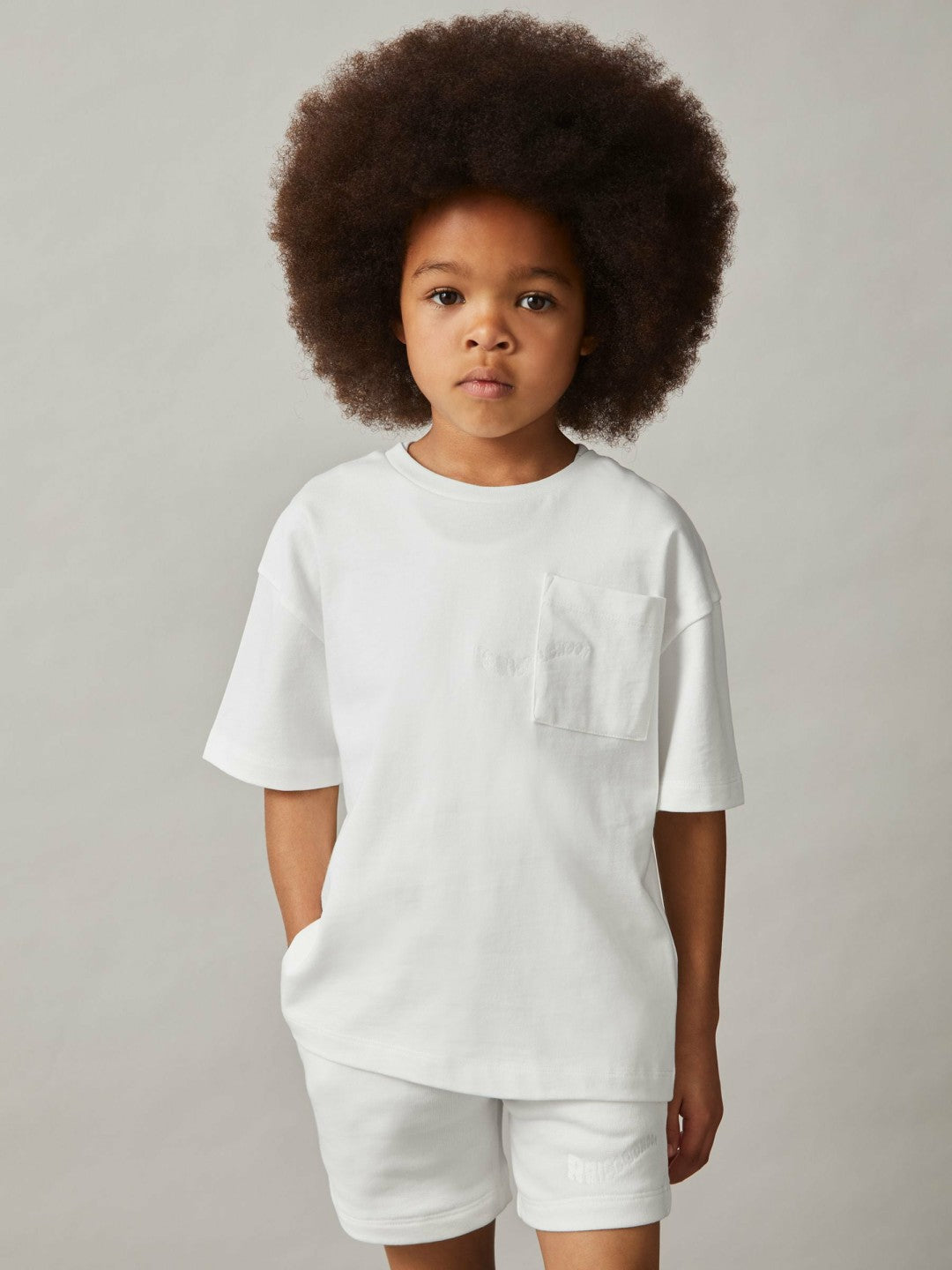 Reiss 13-14 yrs Cotton Palm-Embroidery Oversize T-Shirt in Off White