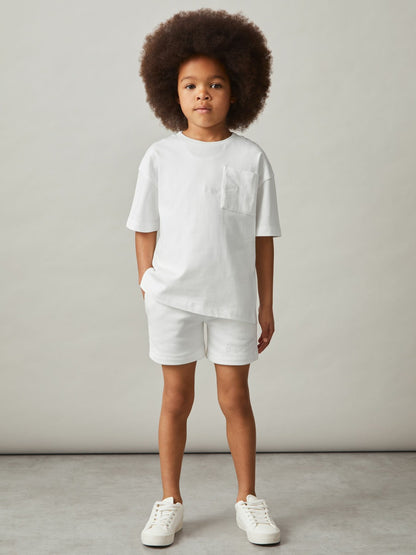 Reiss 13-14 yrs Cotton Palm-Embroidery Oversize T-Shirt in Off White