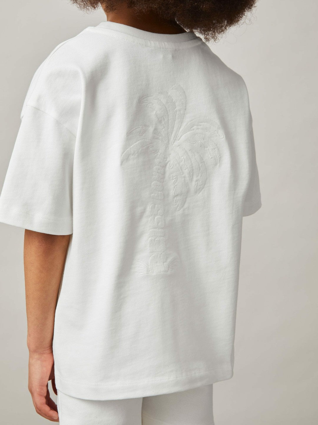 Reiss 13-14 yrs Cotton Palm-Embroidery Oversize T-Shirt in Off White
