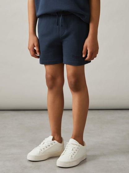 Reiss 3-9 yrs Cotton Brand-Embroidered Shorts in Washed Navy