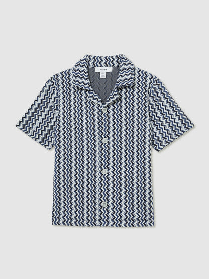 Reiss Affordable - 9-13 yrs Zig-Zag Knit Cuban-Collar Shirt in Blue