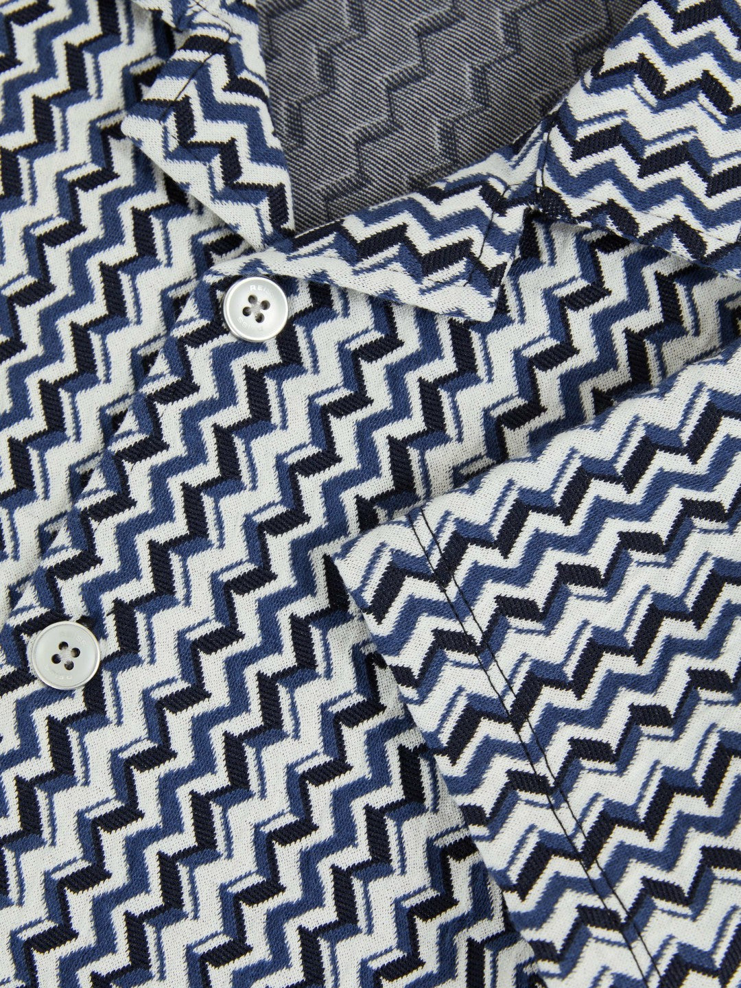 Reiss Affordable - 9-13 yrs Zig-Zag Knit Cuban-Collar Shirt in Blue