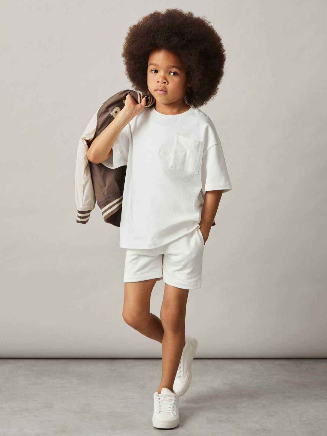 Reiss 3-9 yrs Cotton Brand-Embroidered Shorts in Off White