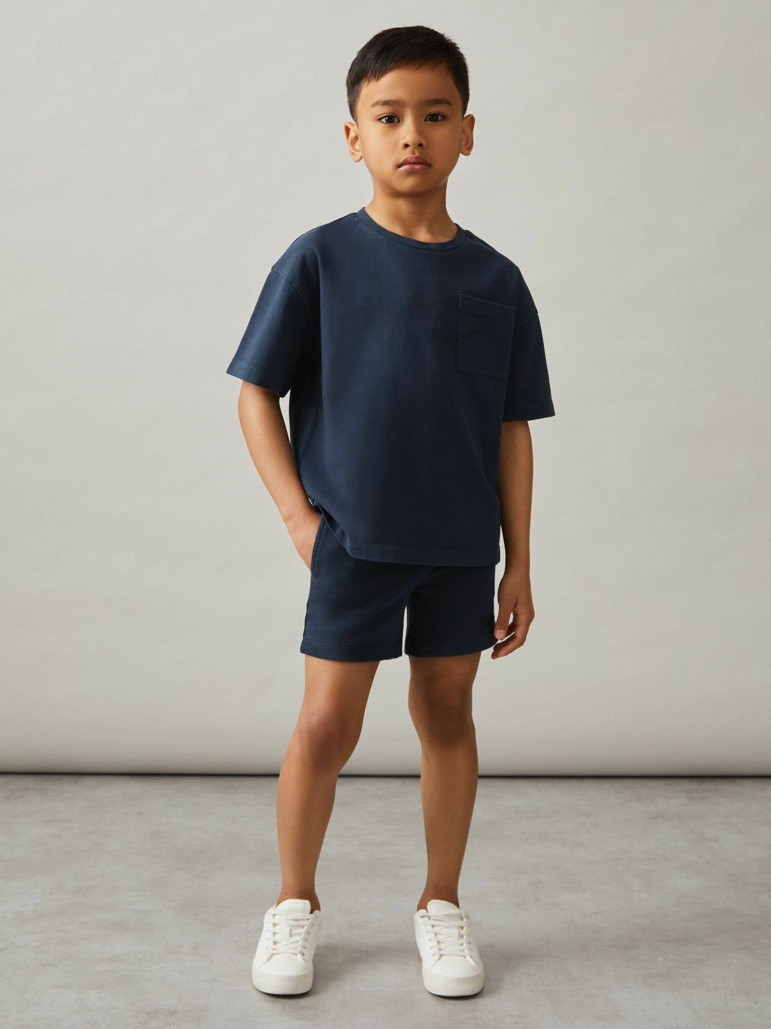 Reiss 3-9 yrs Cotton Palm-Embroidery Oversize T-Shirt in Washed Navy