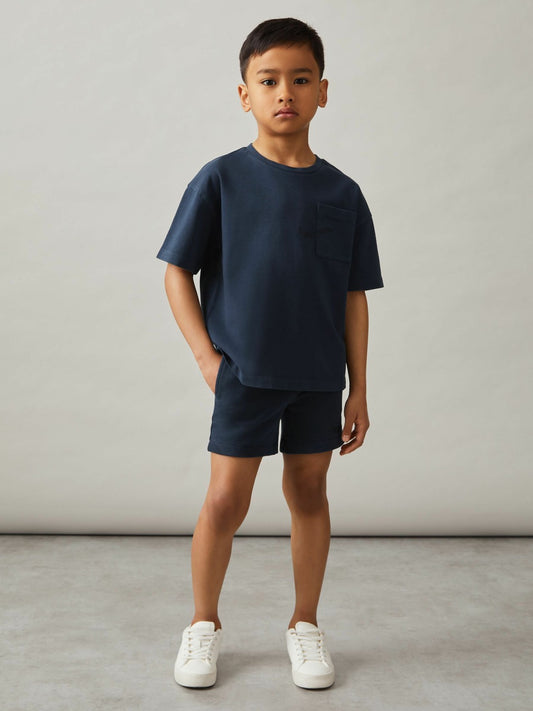 Reiss 3-9 yrs Cotton Palm-Embroidery Oversize T-Shirt in Washed Navy