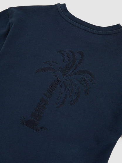 Reiss 3-9 yrs Cotton Palm-Embroidery Oversize T-Shirt in Washed Navy