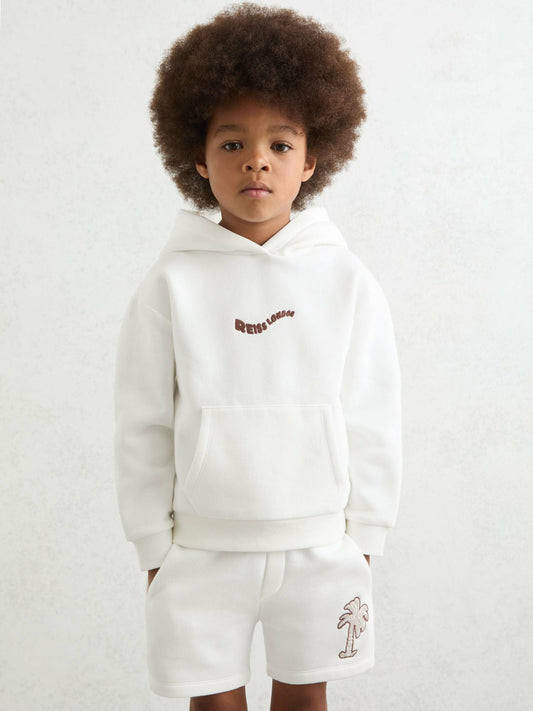 Reiss Offer - 9-13 yrs Cotton-Blend Palm-Embroidered Hoodie in Off White