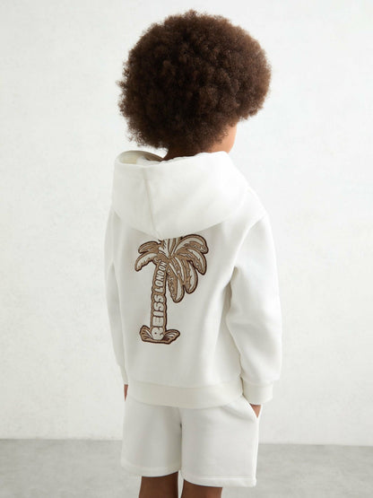 Reiss Offer - 9-13 yrs Cotton-Blend Palm-Embroidered Hoodie in Off White