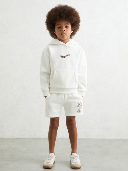 Reiss Affordable - 9-13 yrs Cotton Blend Palm Embroidered Shorts in Off White