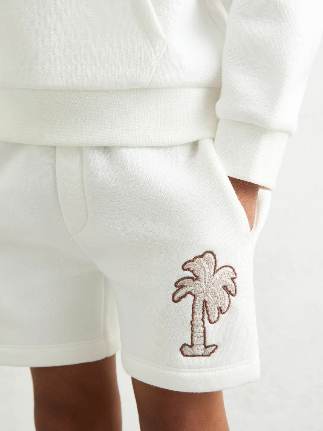Reiss Affordable - 9-13 yrs Cotton Blend Palm Embroidered Shorts in Off White