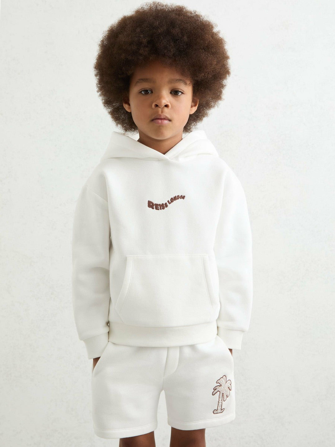 Reiss Deal - 3-9 yrs Cotton-Blend Palm-Embroidered Hoodie in Off White