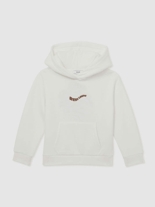 Reiss Affordable - 13-14 yrs Cotton-Blend Palm-Embroidered Hoodie in Off White