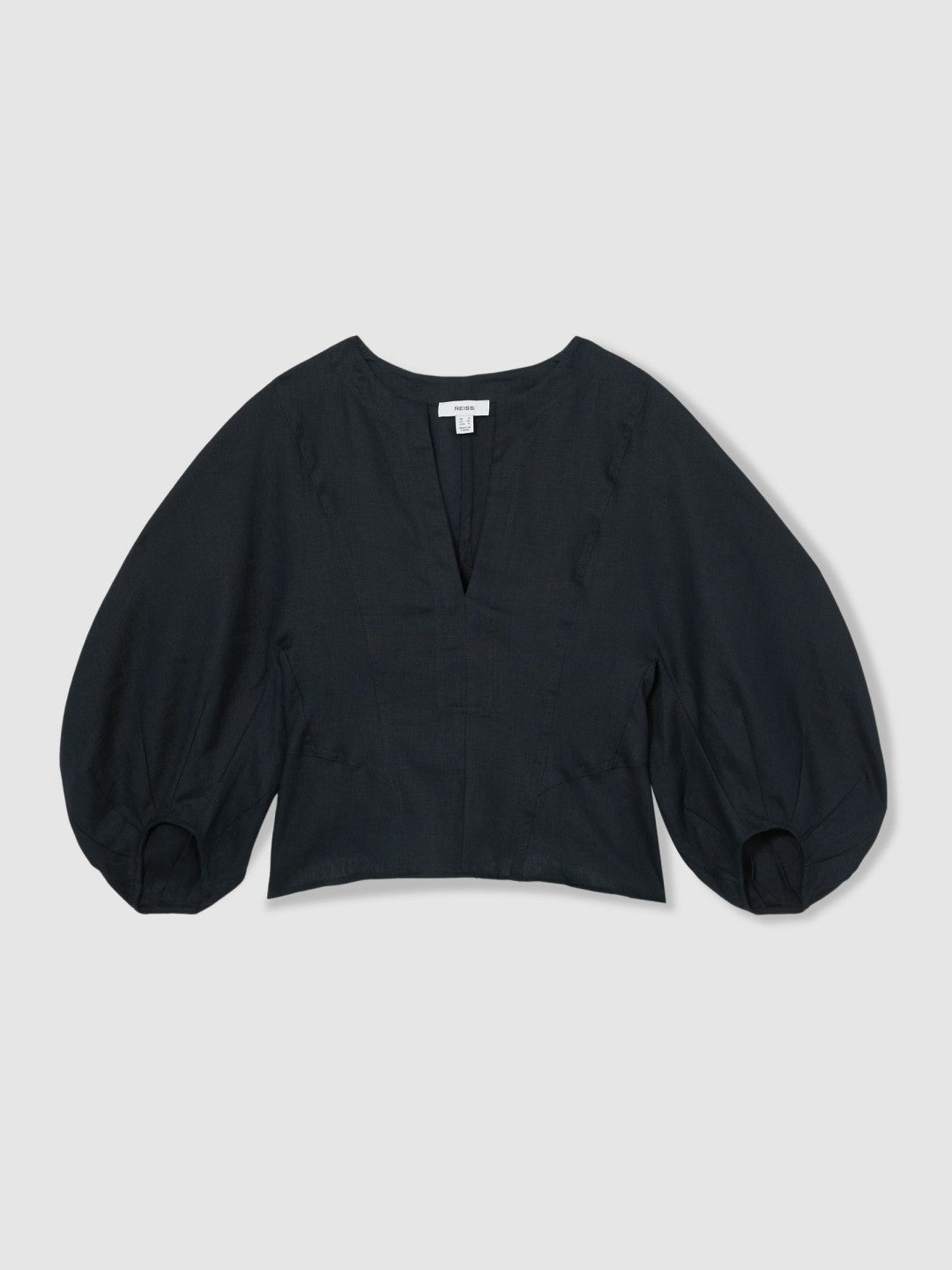 Reiss Popular Choice - Linen Balloon-Sleeve Top in Navy