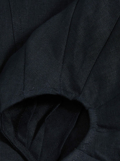 Reiss Popular Choice - Linen Balloon-Sleeve Top in Navy