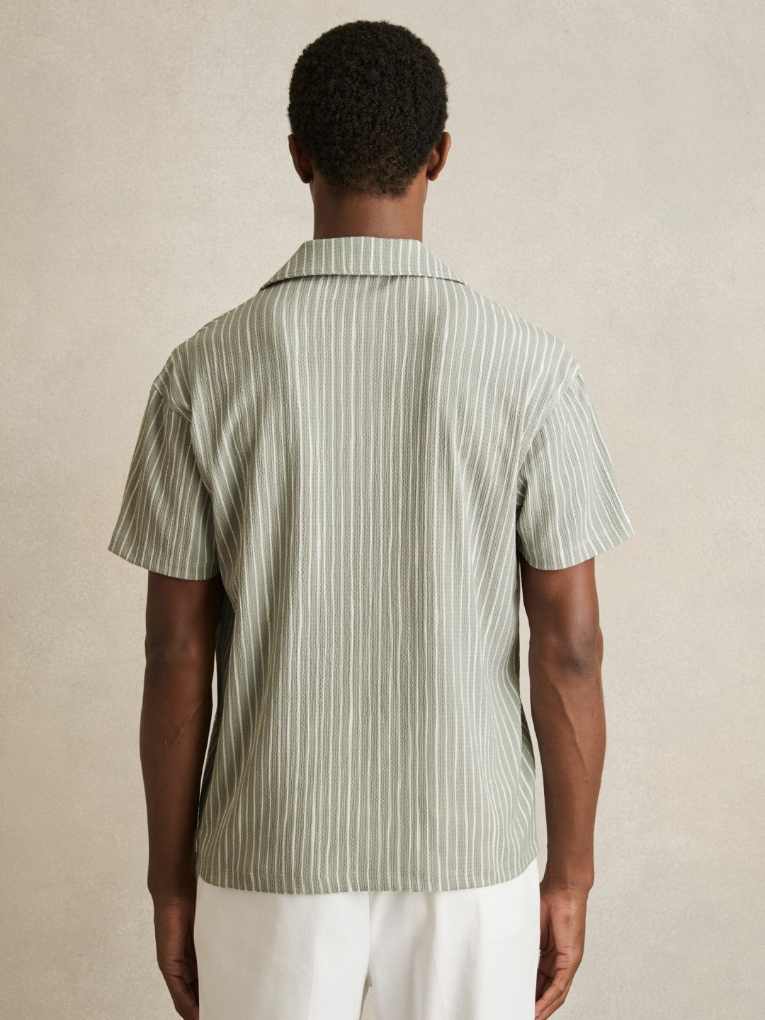 Reiss Deal - Textured Stripe Cuban Collar Shirt in Sage/White