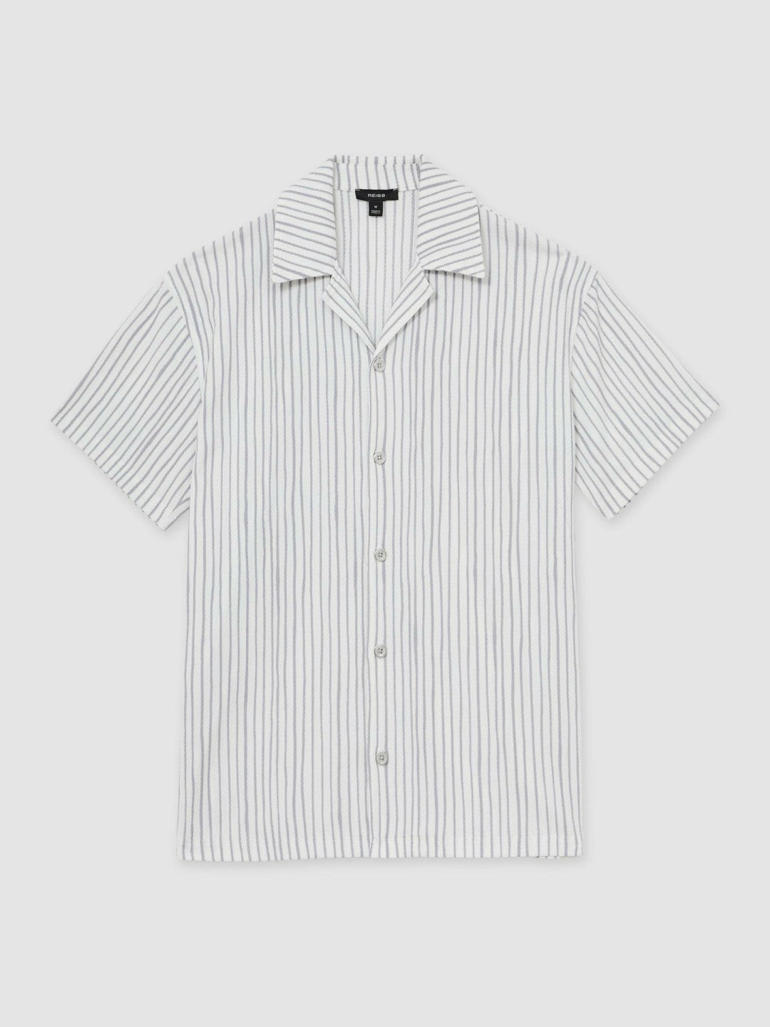 Reiss Affordable - Textured Stripe Cuban Collar Shirt in White/Soft Blue