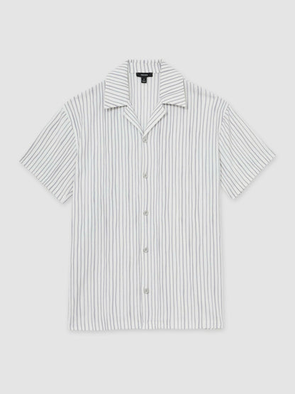 Reiss Affordable - Textured Stripe Cuban Collar Shirt in White/Soft Blue