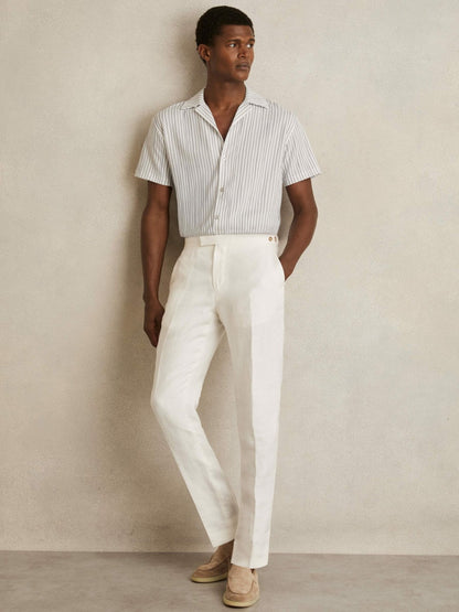 Reiss Affordable - Textured Stripe Cuban Collar Shirt in White/Soft Blue