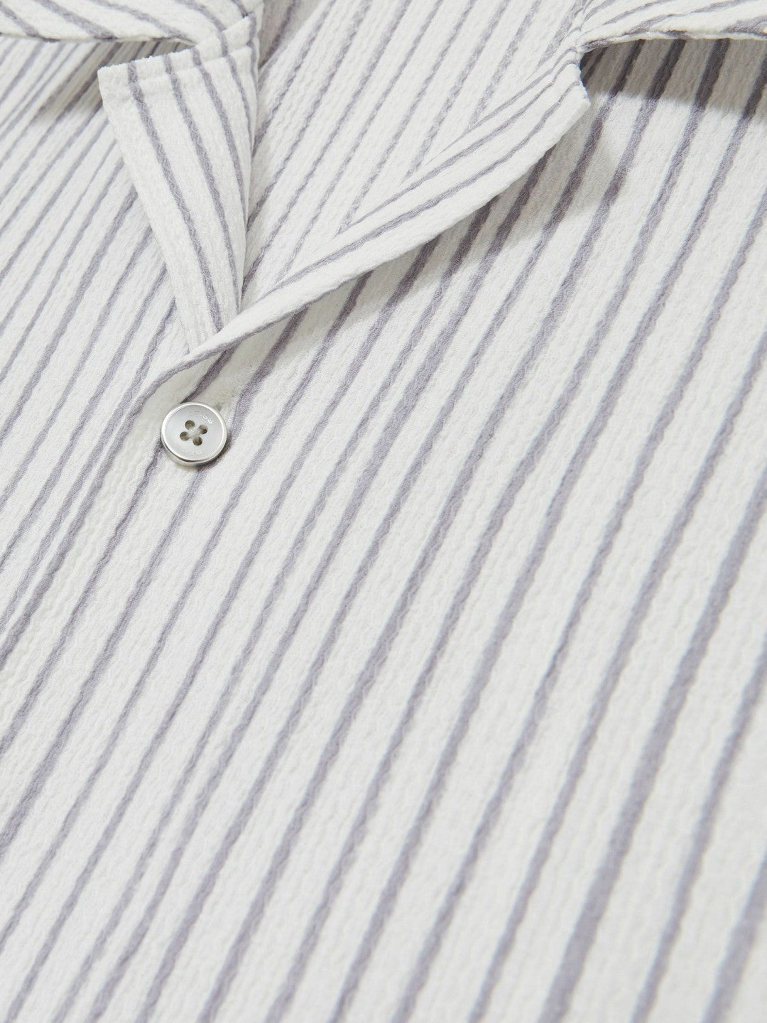 Reiss Affordable - Textured Stripe Cuban Collar Shirt in White/Soft Blue